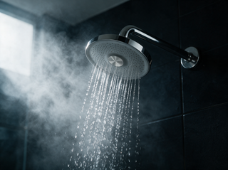 FORTTE chrome showerhead mounted and running